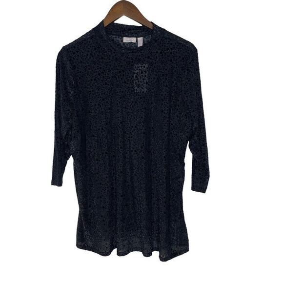 Logo Layers Black Velvet Burnout Lori Goldstein 3/4 Sleeve Top Size 1X Women's - Picture 1 of 8